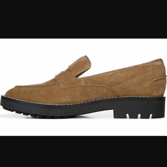 Franco Sarto Anthropologie Tavoli Lug Sole Penny Loafers in Toasted Barley Suede - Picture 5 of 13